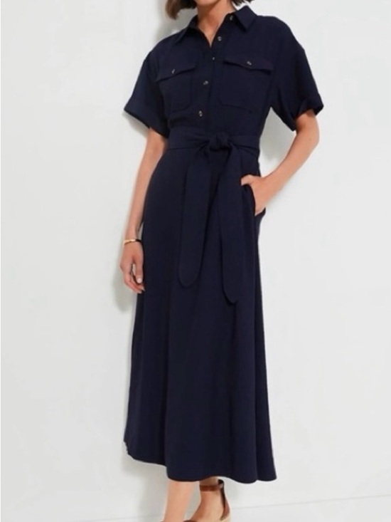 Tuckernuck Dresses & Skirts - Tuckernuck Navy Maxi Dress Belted Tie Waist Pockets| Classy Academia Preppy| M